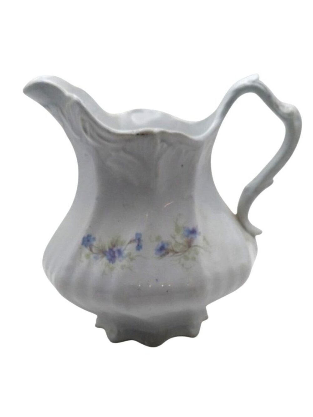 Semi Porcelain Water Pitcher Floral Scalloped American China Victorian Antique